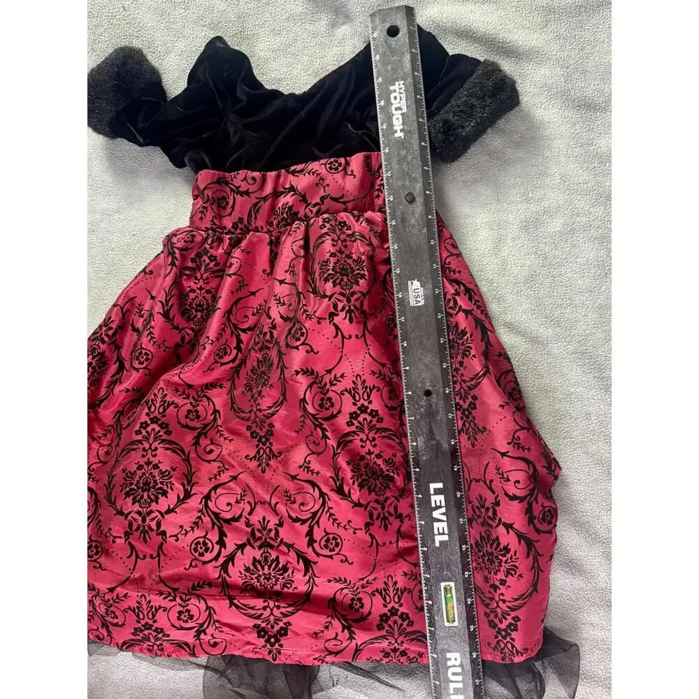 jona michelle‎ girls holiday dress red black velvet damask party 4-5T